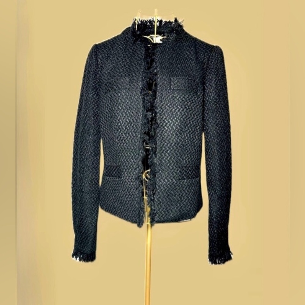 VENUS Black Tweed Fringe Trim Blazer